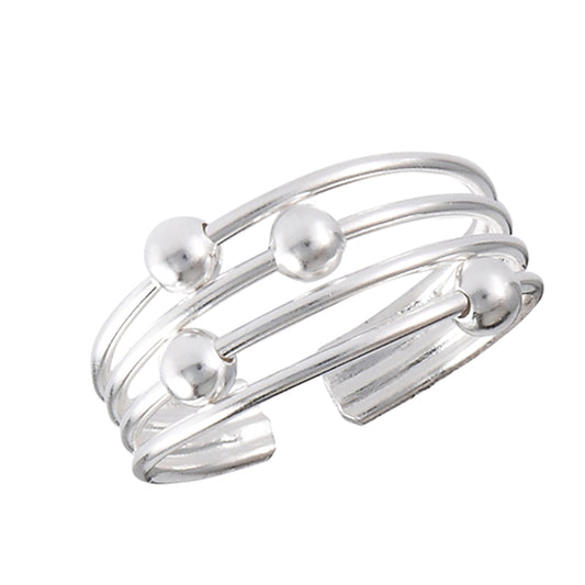 Four Sliding Balls Adjustable High Polish .925 Sterling Silver Open Modern Toe Ring Band