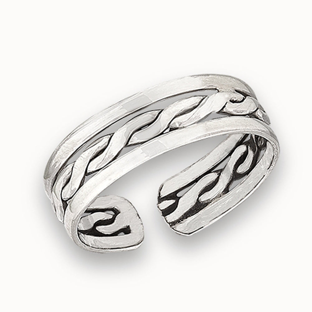 Midi Twist Interwoven .925 Sterling Silver Weave Rope Toe Ring Band