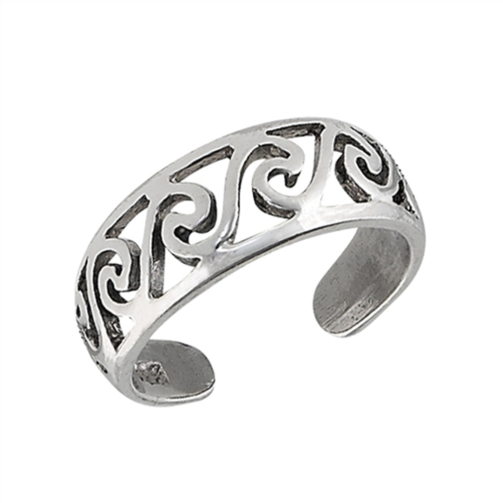 Midi Filigree Swirl Waves .925 Sterling Silver Ocean Beach Toe Ring Band