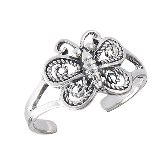 Midi Butterfly Nature .925 Sterling Silver Rope Detail Swirls Toe Ring Band