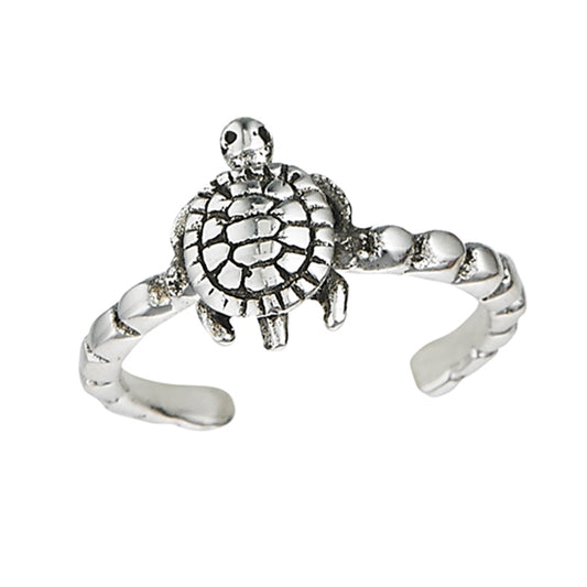 Midi Turtle Animal .925 Sterling Silver Thin Band Rope Toe Ring Band