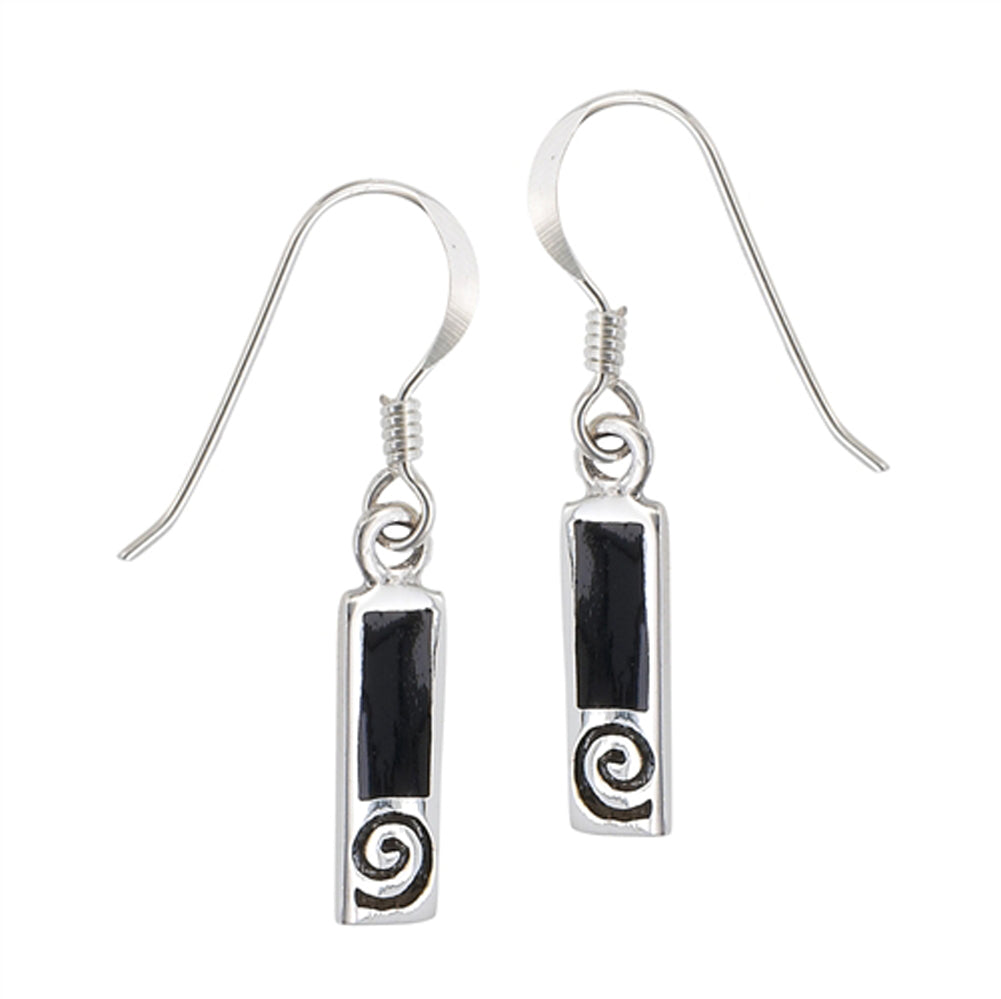 Bar High Fashion Black Simulated Onyx .925 Sterling Silver Modern Simple Earrings