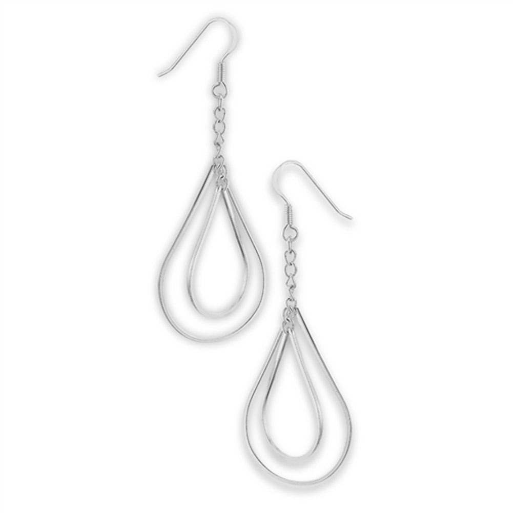 Double Drop Dangle Long High Polish .925 Sterling Silver Elongated Earrings