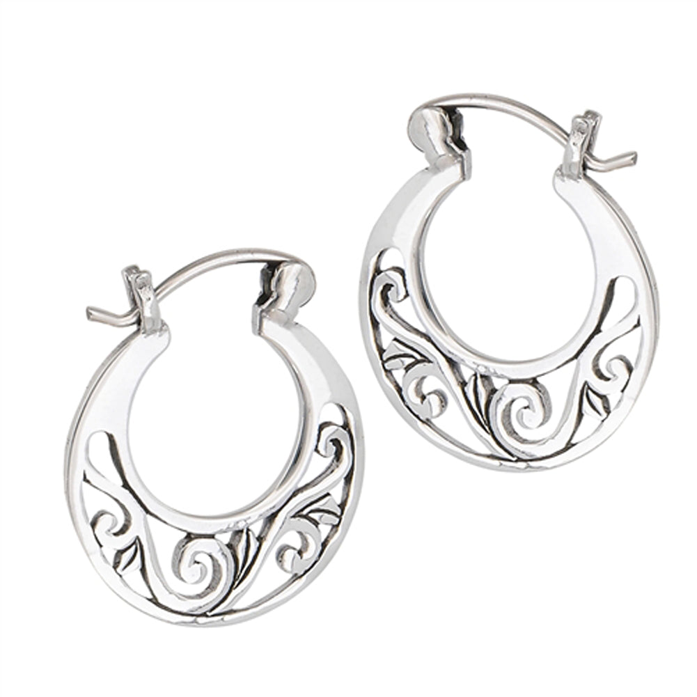 Bohemian Hoop Filigree Cutout High Polish .925 Sterling Silver Gypsy Earrings