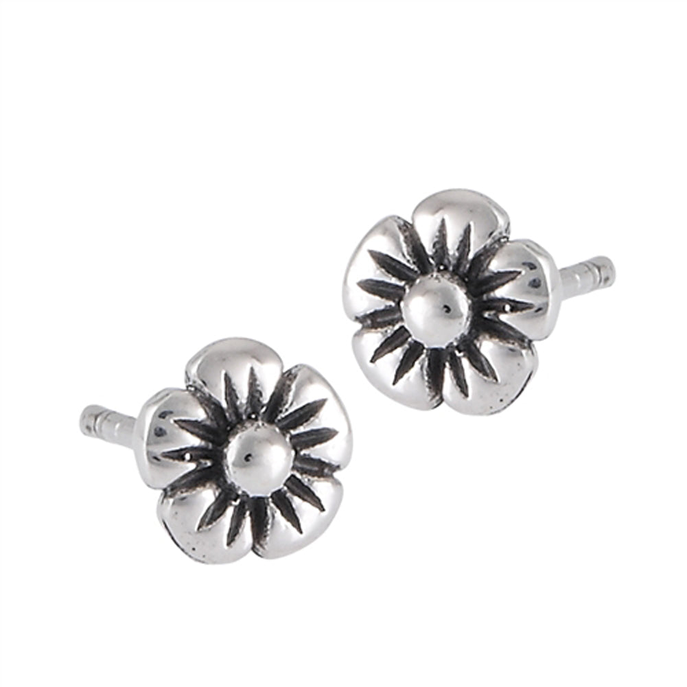 Flower Plumeria Oxidized .925 Sterling Silver Burst Post Stud Earrings