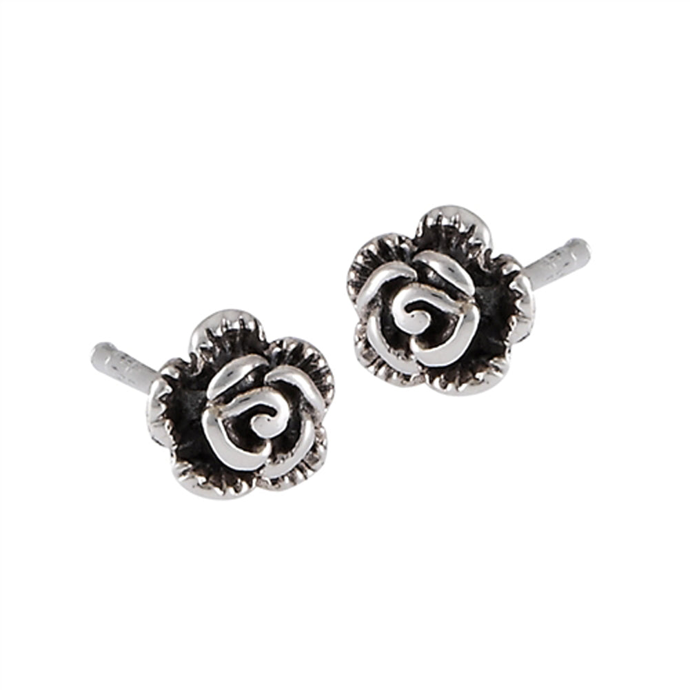 Flower Rose .925 Sterling Silver Nature Plant Stud Earrings