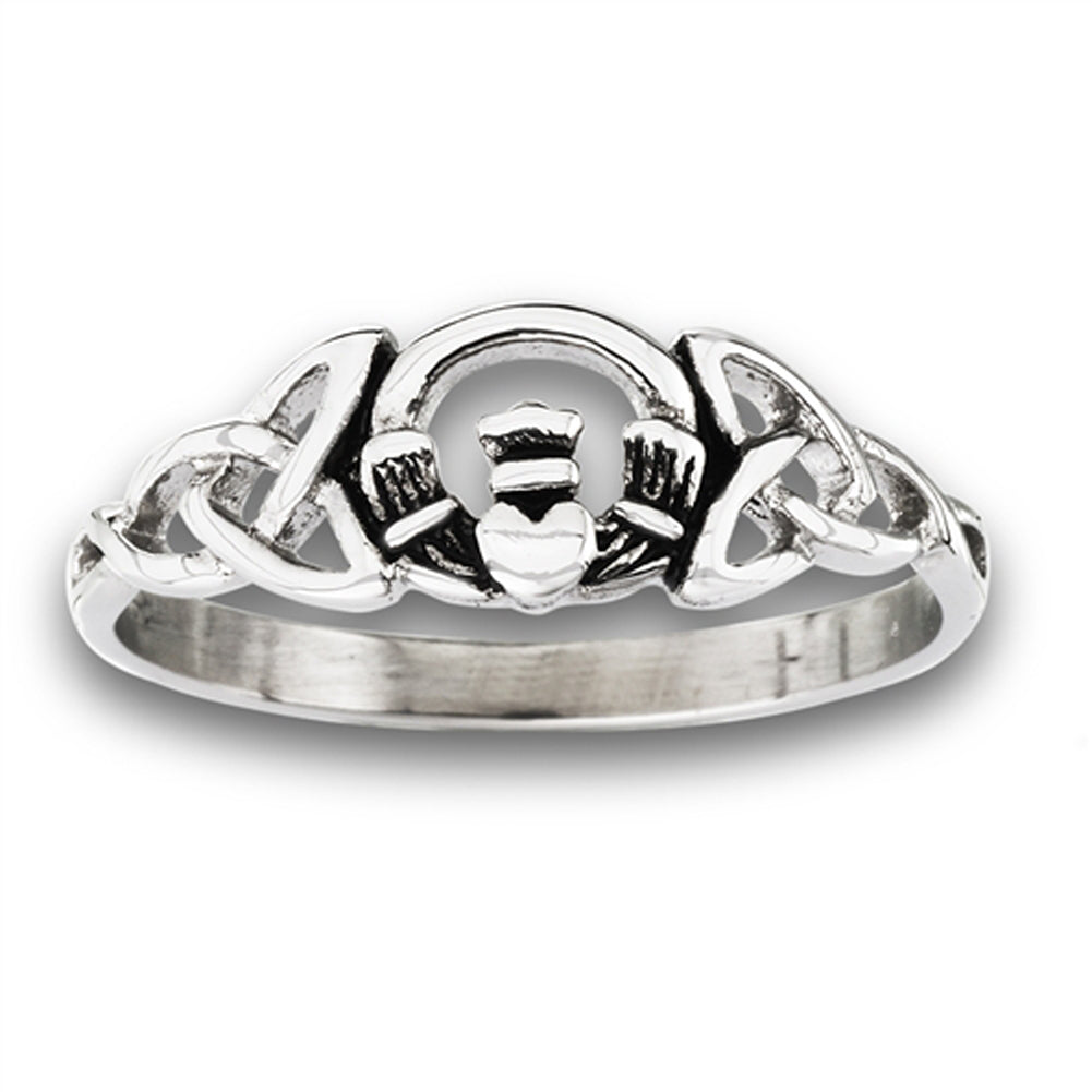 Round Celtic Claddagh Heart Polished Ring New Stainless Steel Band Sizes 5-12