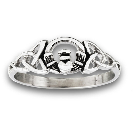 Round Celtic Claddagh Heart Polished Ring New Stainless Steel Band Sizes 5-12