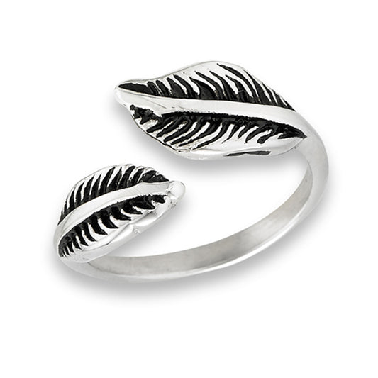 Open Tree Leaf Adjustable Thumb Ring New Stainless Steel Feather Band Sizes 6-9