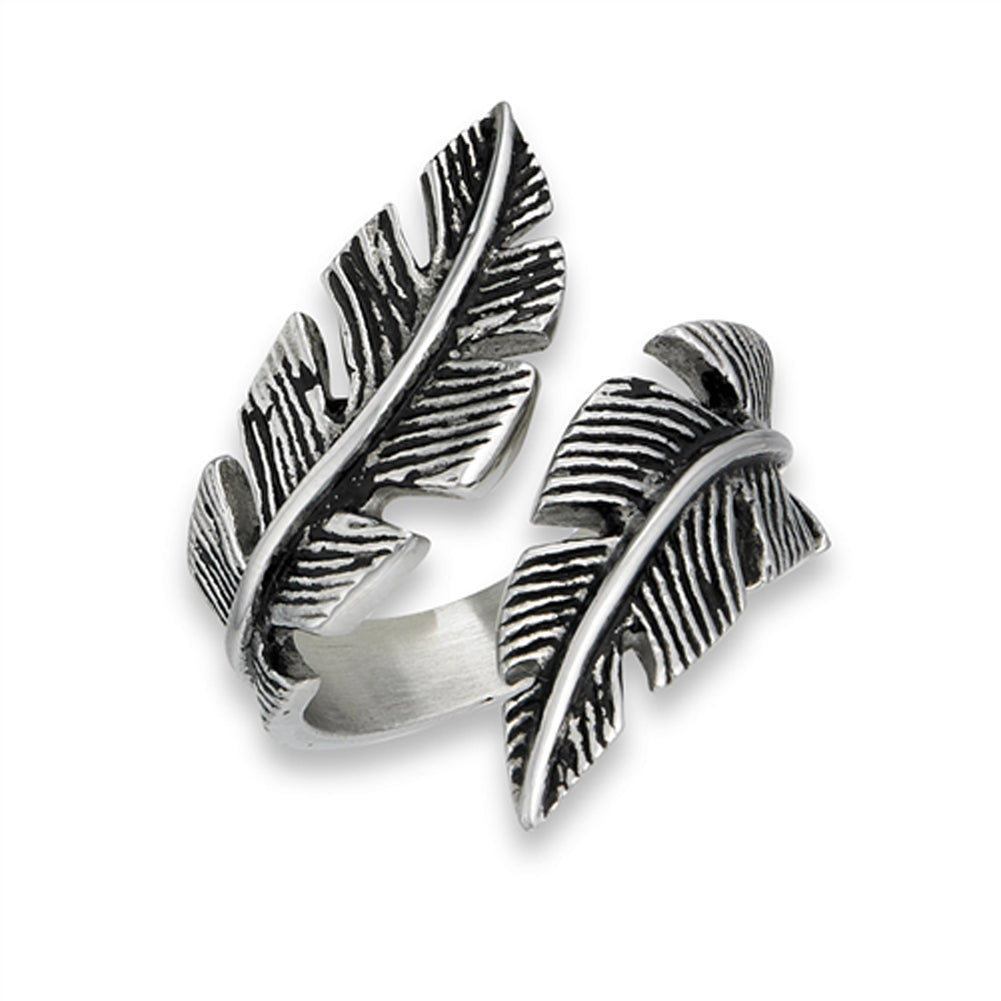 Open Criss Cross Feather Cute Ring New Stainless Steel Tree Leaf Band Sizes 7-10