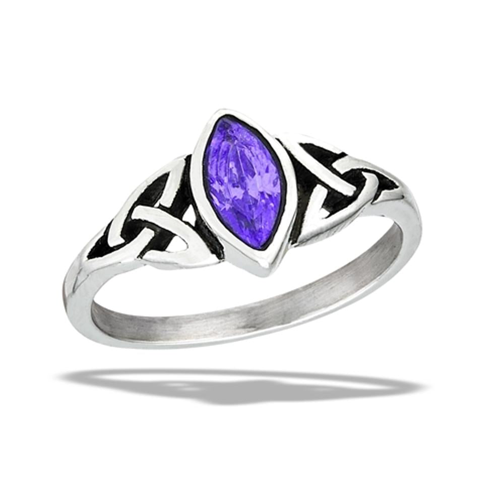 Stainless Steel Amethyst CZ  Celtic Ring