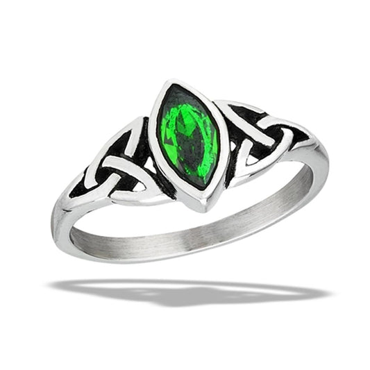 Stainless Steel Emerald CZ Celtic Ring