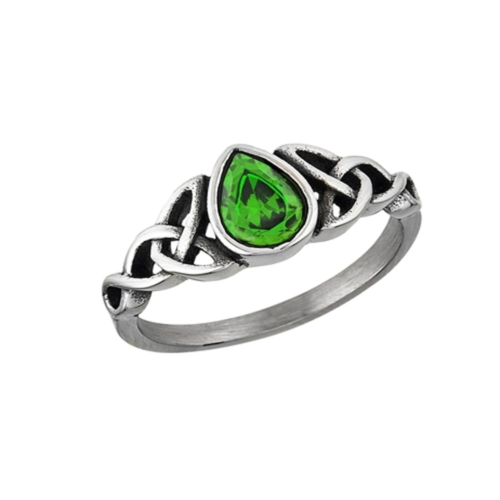 Stainless Steel Emerald CZ Celtic Ring