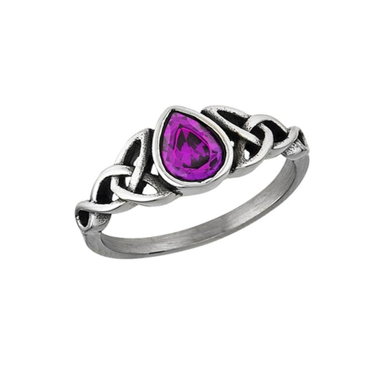 Stainless Steel Amethyst CZ Celtic Ring