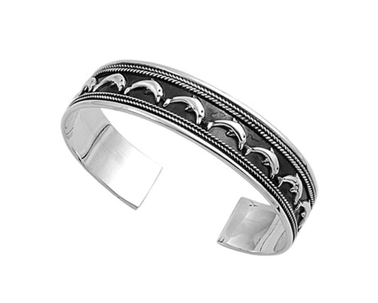 Open Bangle Dolphin Bracelet .925 Sterling Silver