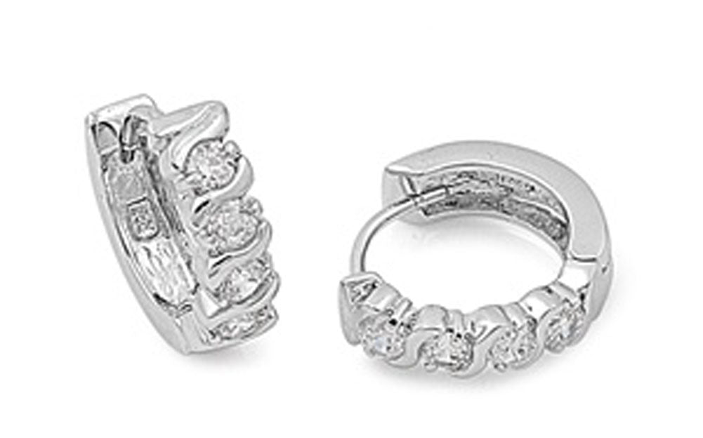 Huggie Hoop Earrings Clear Simulated CZ .925 Sterling Silver