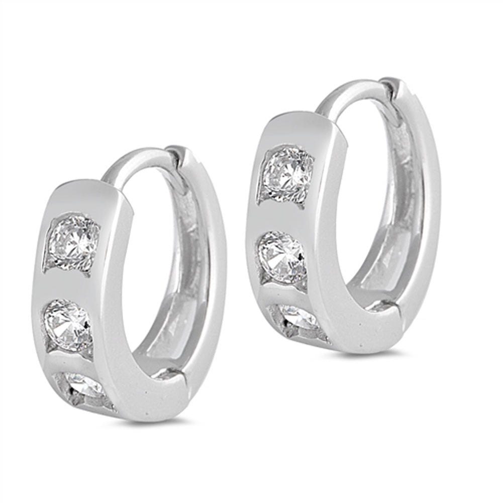 Sparkly Huggie Hoop Elegant Clear Simulated CZ .925 Sterling Silver Classic Huggie Hoop Earrings