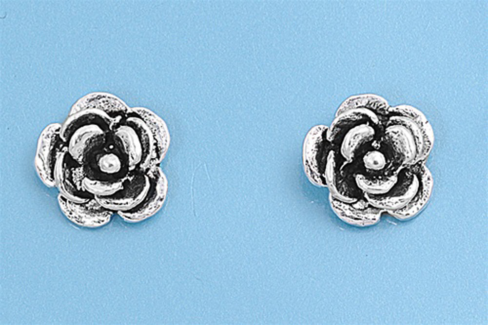 Flower Cute Blooming Rose Blossom .925 Sterling Silver Floral Garden Stud Earrings