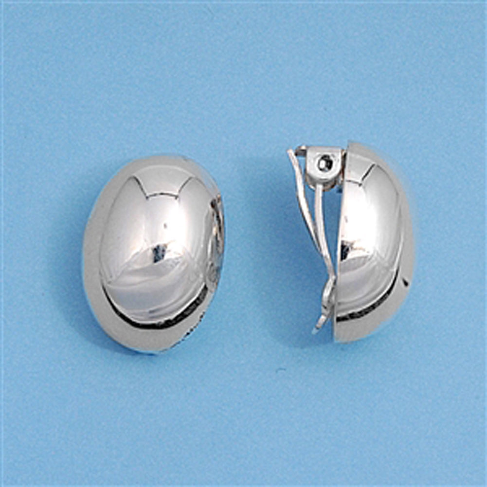 High Polish Oval Clip On Shiny .925 Sterling Silver Simple Classic Earrings