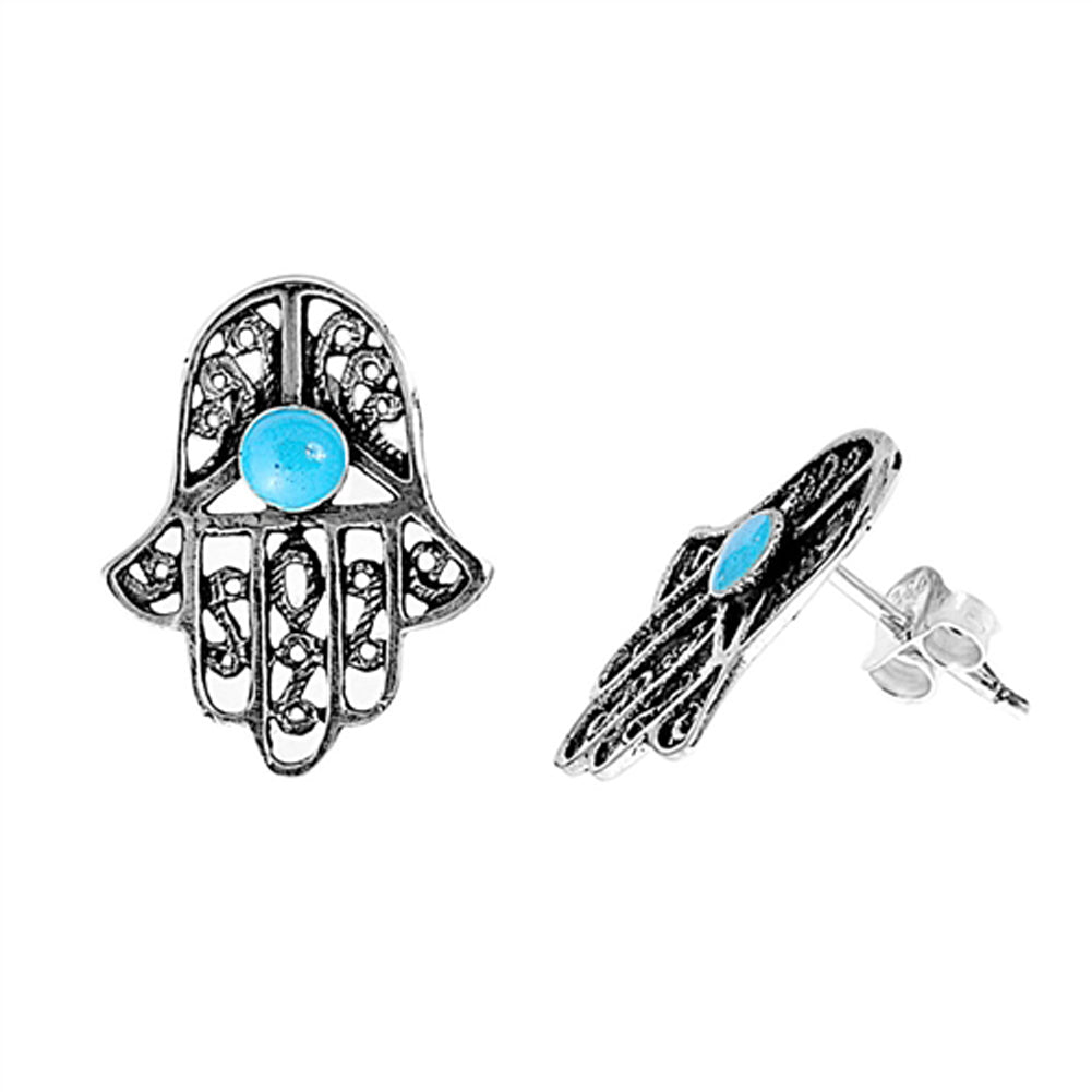 Hand of God Filigree Swirl Hamsa Twisted Knot Loop .925 Sterling Silver Earrings