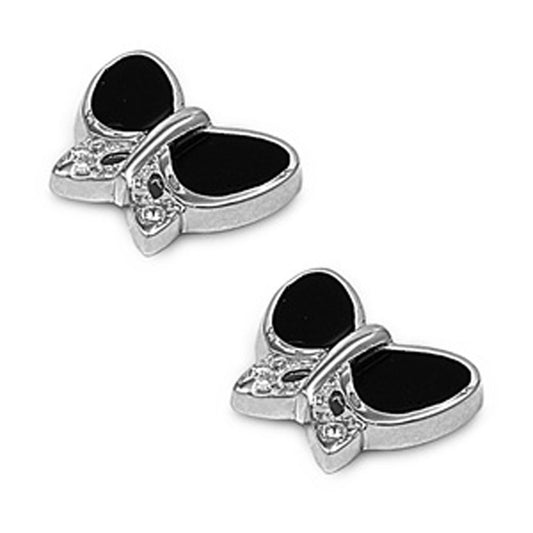 Butterfly Earrings Black Simulated Onyx .925 Sterling Silver