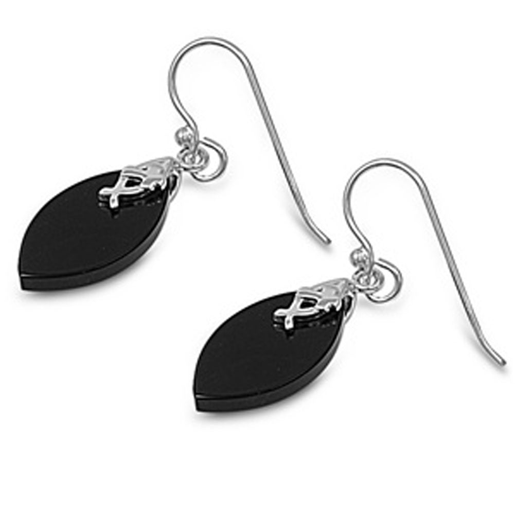 Marquise Earrings Black Simulated Onyx .925 Sterling Silver