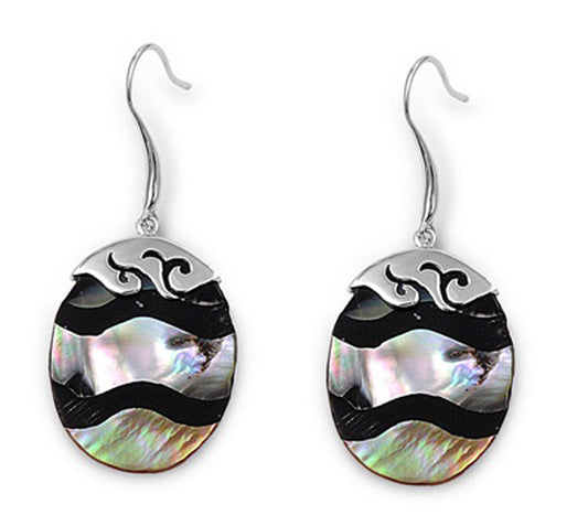 Oval Earrings Simulated Mother of Pearl .925 Sterling Silver