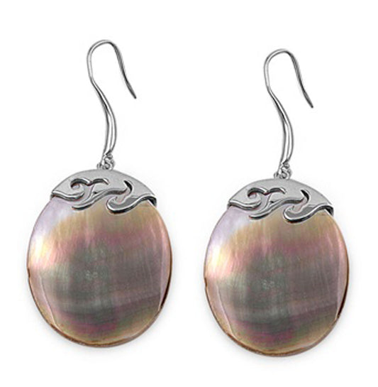 Oval Earrings Simulated Mother of Pearl .925 Sterling Silver