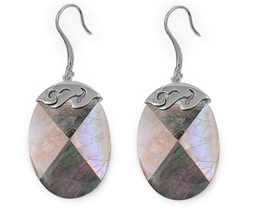 Oval Earrings Simulated Mother of Pearl .925 Sterling Silver