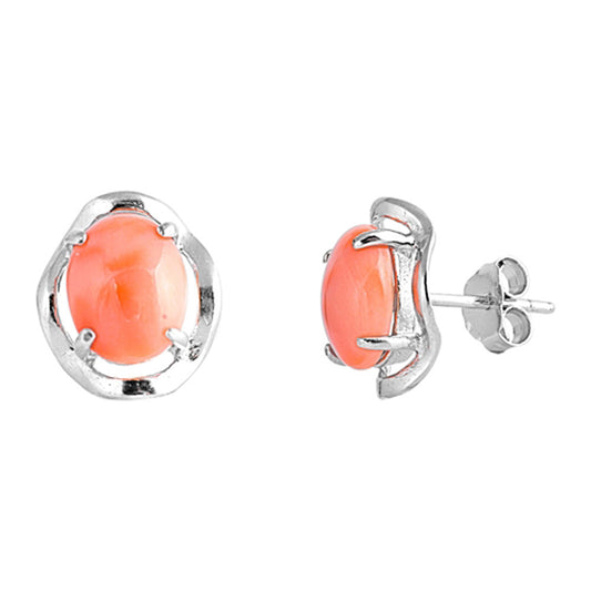 Funky High Polish Amoeba Modern Simulated Coral .925 Sterling Silver Unique Earrings