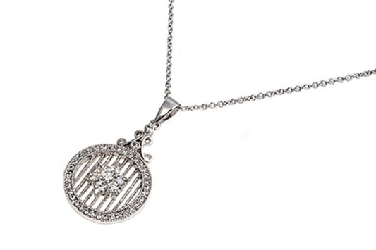 Pendant Necklace Clear Simulated CZ .925 Sterling Silver, 18"