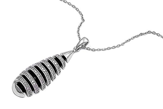 Pendant Spiral Necklace Clear Simulated CZ .925 Sterling Silver