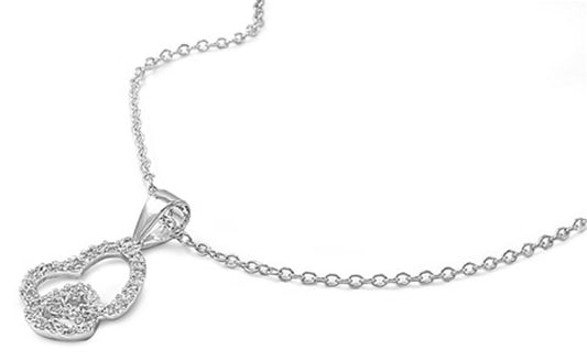 Heart Pendant Necklace Clear Simulated CZ .925 Sterling Silver