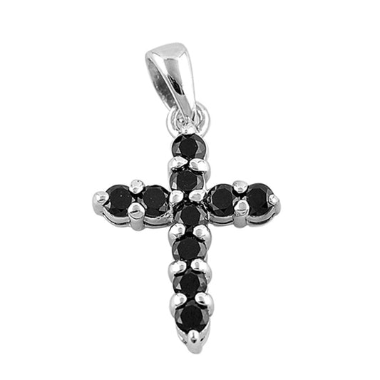 Simple Tiny Cross Pendant Black CZ .925 Sterling Silver Bead Charm