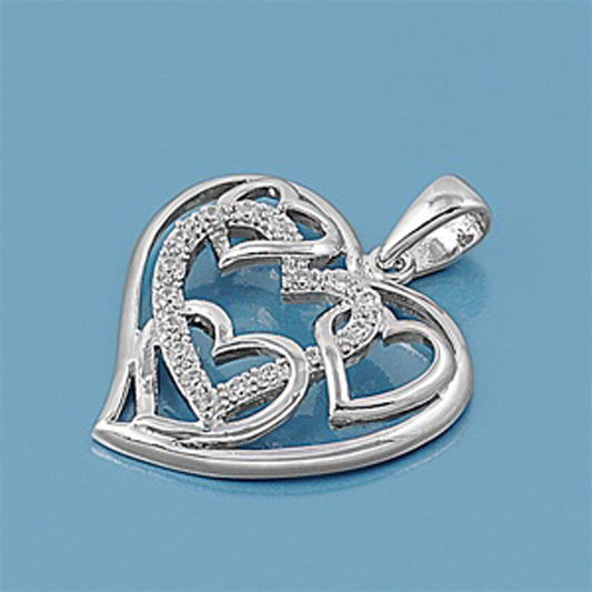 Heart Pendant Clear CZ .925 Sterling Silver Multiple Love Charm