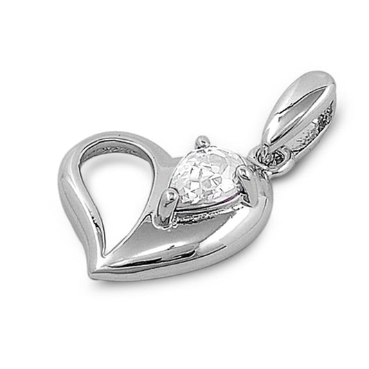 Sterling Silver Promise Heart Teardrop Cutout Pendant Clear CZ Charm