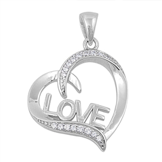 Pendant Love Heart Clear CZ .925 Sterling Silver Promise Wedding Charm