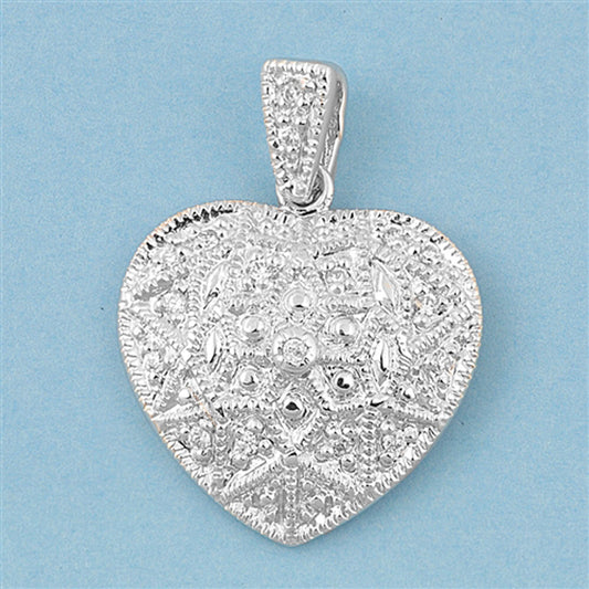 Heart Pendant Clear CZ .925 Sterling Silver Detailed Intricate Charm