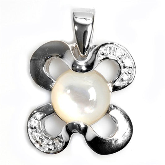 Sterling Silver High Polish Shamrock Pendant Simulated Mother of Pearl Charm