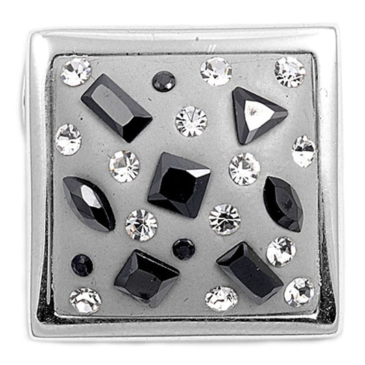 Dual Tone Funky Mosaic Pendant Black CZ .925 Sterling Silver Charm