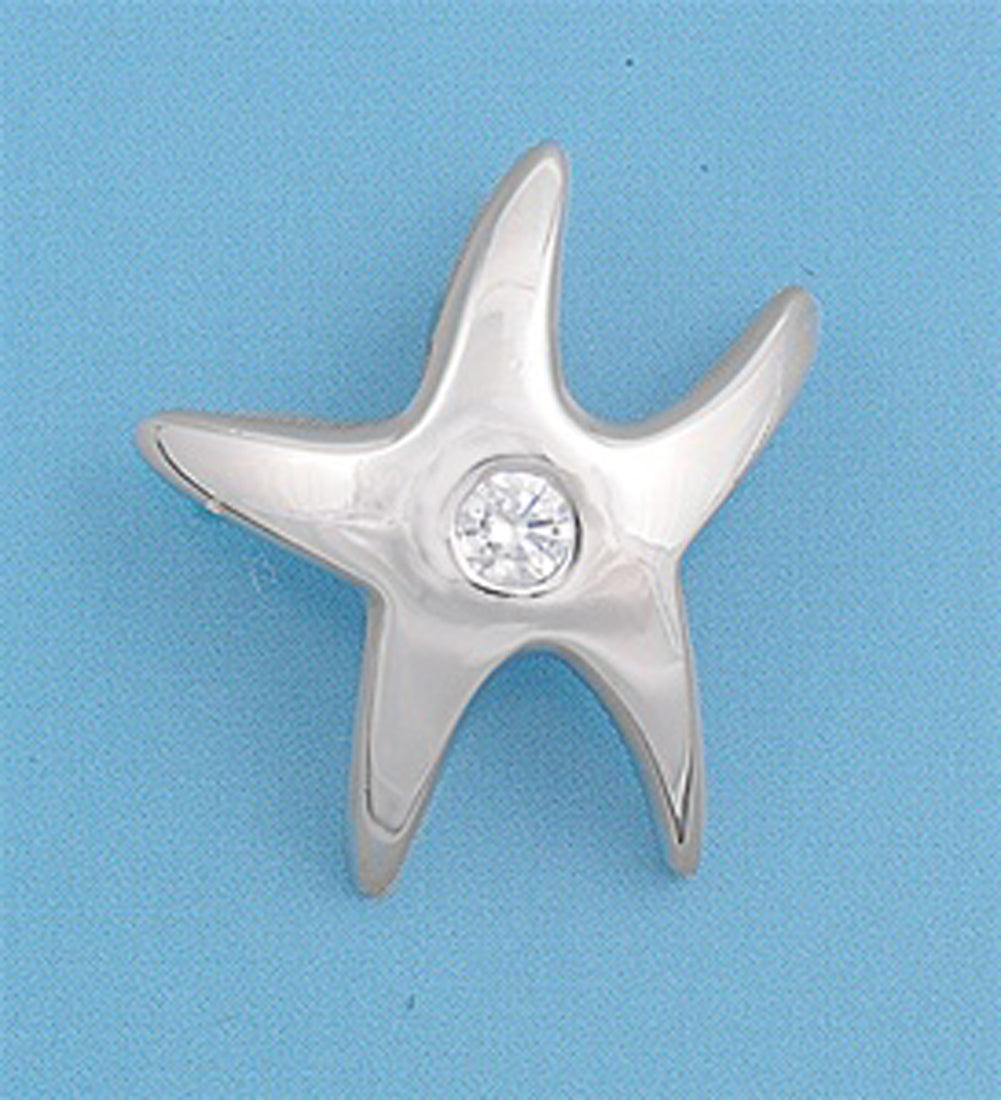 Seashell Wavy Starfish Pendant Clear CZ .925 Sterling Silver Charm