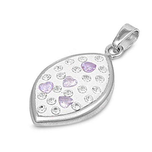 Mosaic Studded Marquise Pendant Simulated Lavender .925 Sterling Silver Charm