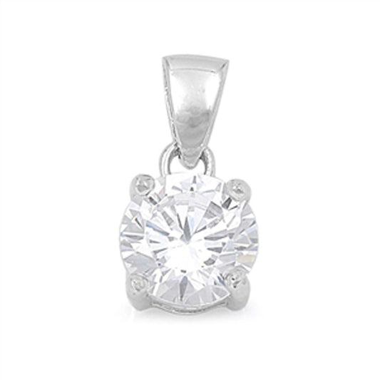 Sterling Silver Solitaire Classic Round Dot Pendant Clear CZ Charm