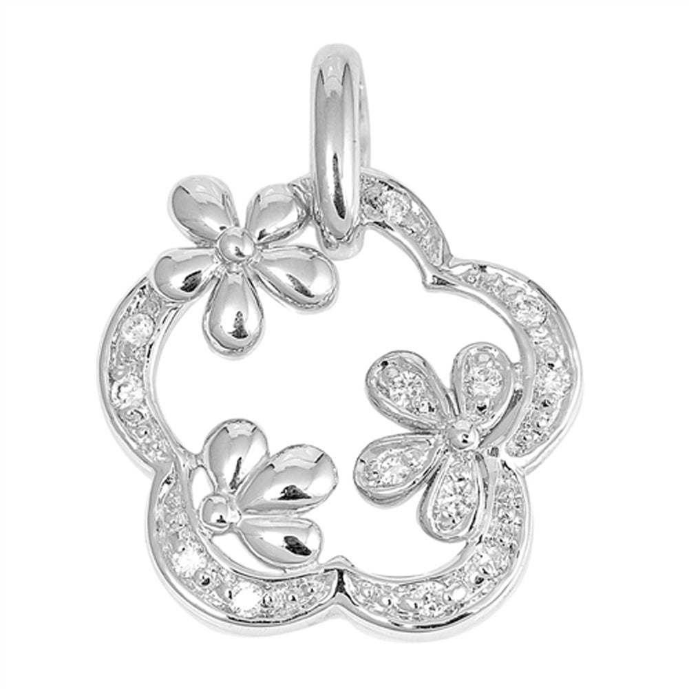 Plumeria Vintage Victorian Encrusted Flower Pendant .925 Sterling Silver Charm