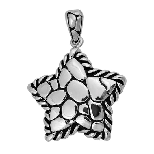 Rope Textured Star Pendant .925 Sterling Silver Bumpy Twisted Cobblestone Charm