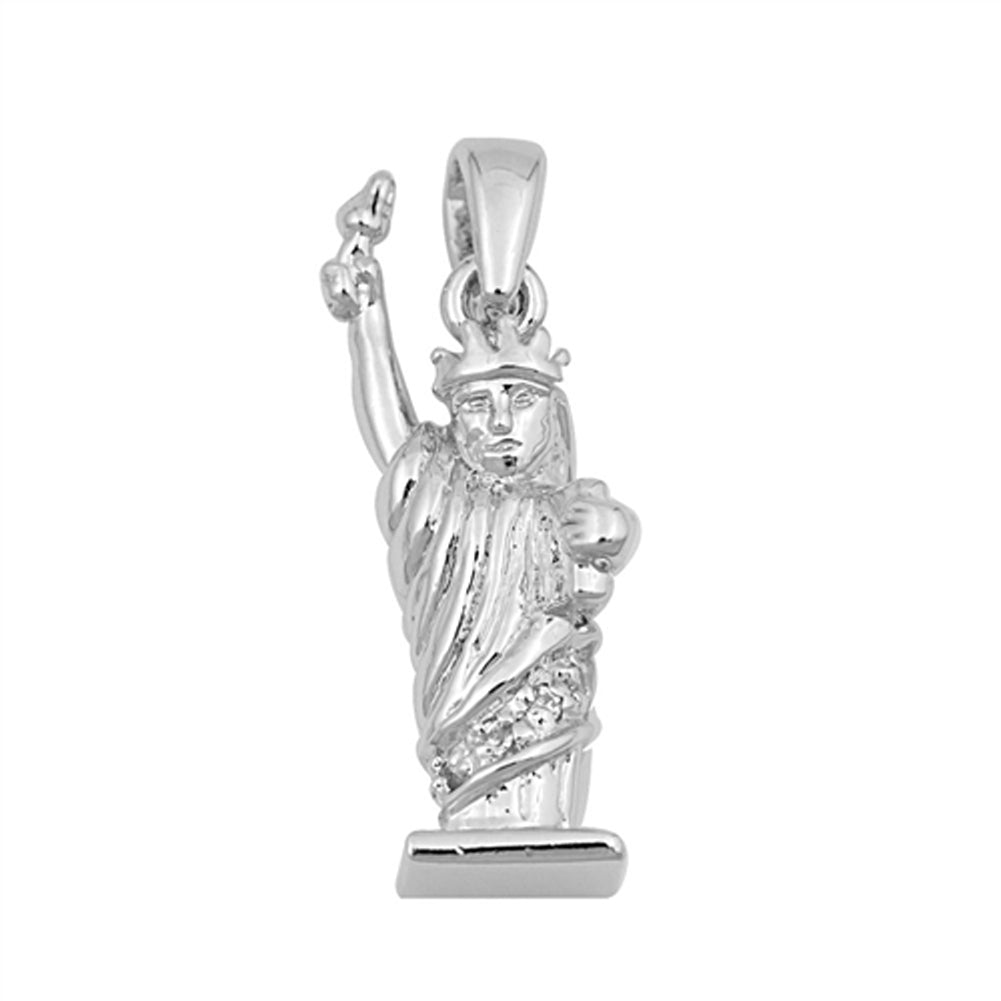 Detailed Statue of Liberty Clear Simulated CZ Pendant .925 Sterling Silver Charm