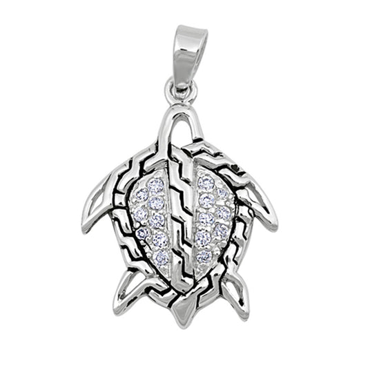 Sterling Silver Tribal Animal Celtic Knot Turtle Pendant Clear CZ