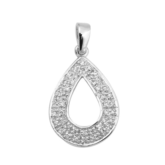 Encrusted Open Teardrop Pendant Clear CZ .925 Sterling Silver Charm