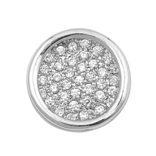 Sterling Silver High Polish Encrusted Circle Pendant Clear Simulated CZ Charm