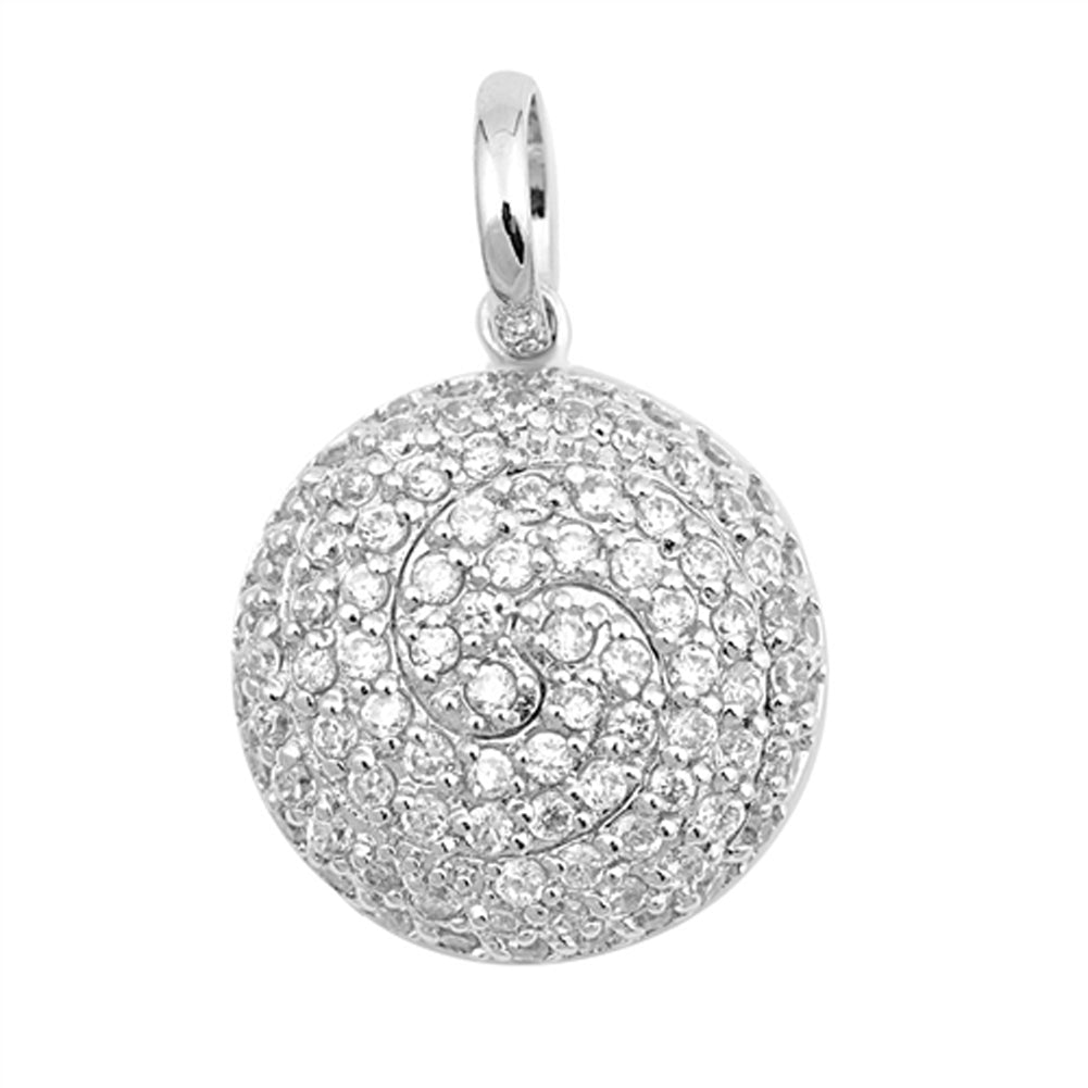 Sterling Silver Encrusted Spiral Sphere Sparkly Clear CZ Pendant Charm